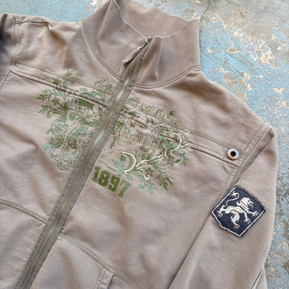 Vintage Y2k Blend Grunge Beige Full Zip Jacket